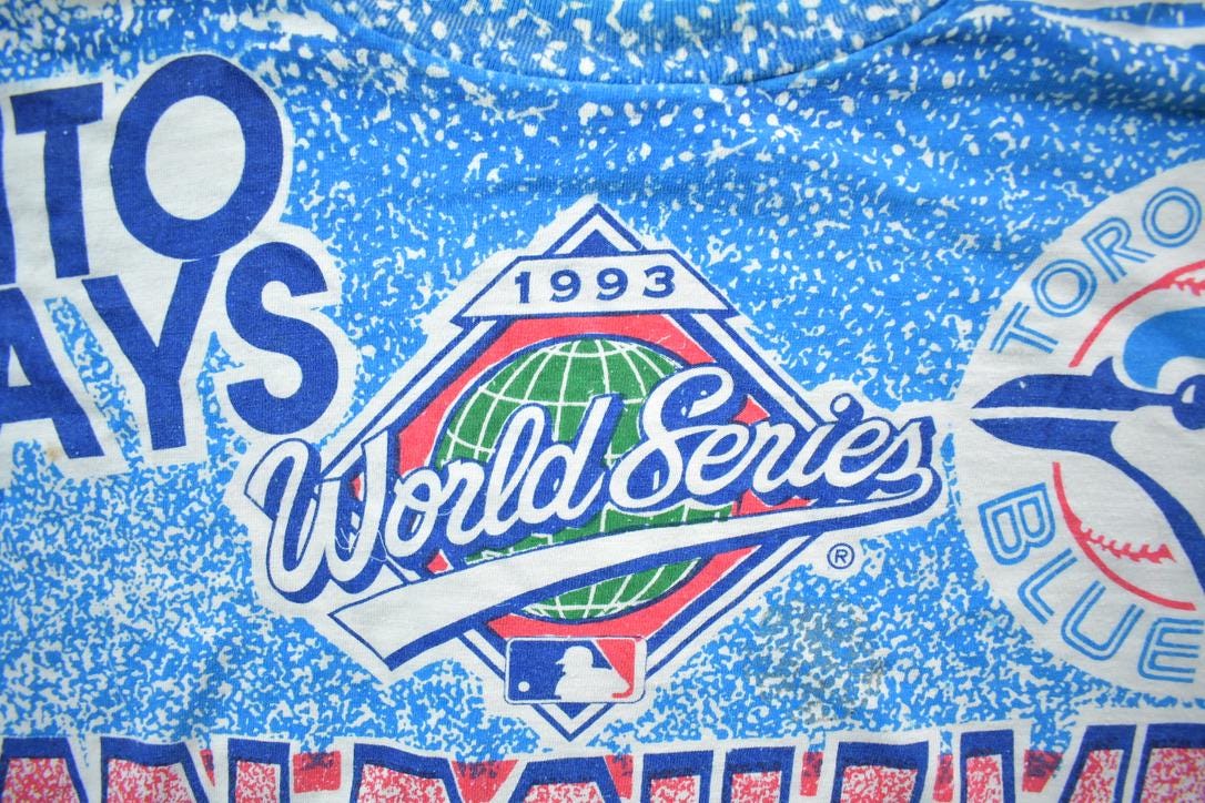 Vintage 1993 Toronto Blue Jays MLB Back To Back World Series Champions All Over Pint T-Shirt