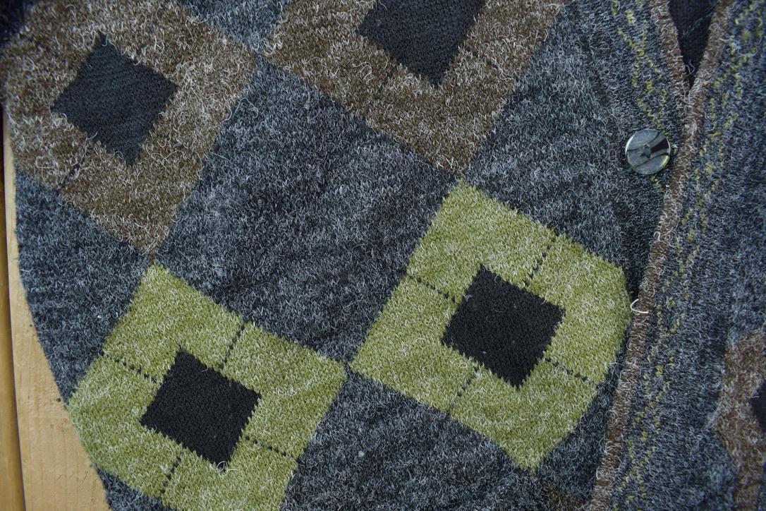 Vintage 1990s 15 Button 100% Wool Knit Sweater