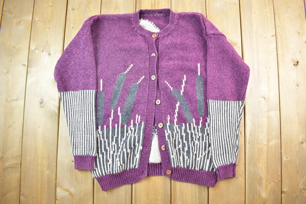 Vintage 1990s Loon Moon Logo Knit Full Button Down Sweater