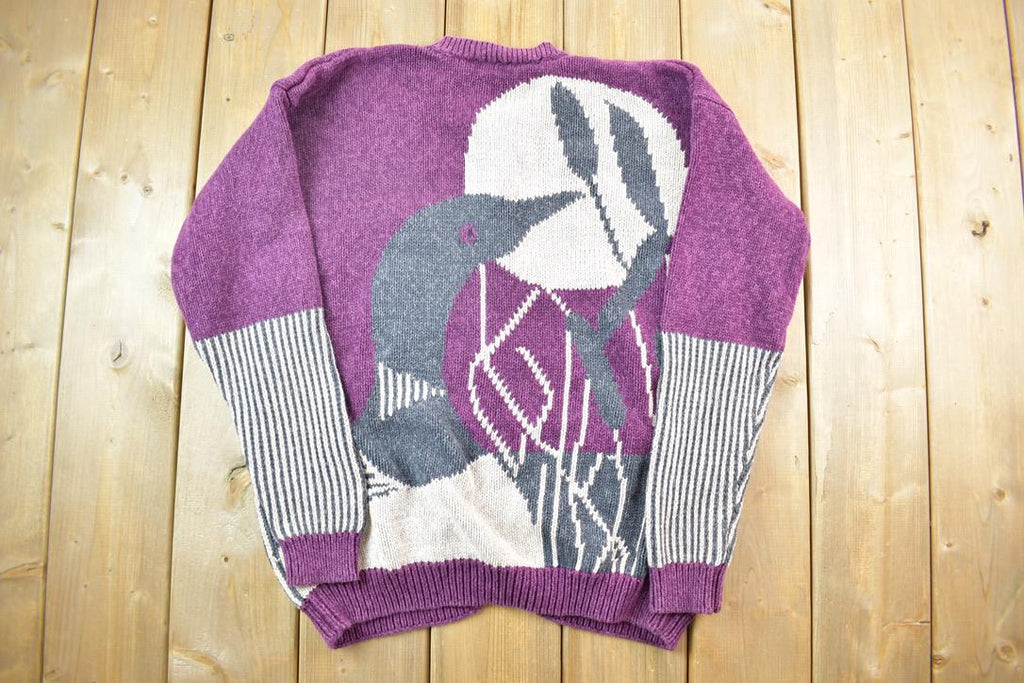 Vintage 1990s Loon Moon Logo Knit Full Button Down Sweater