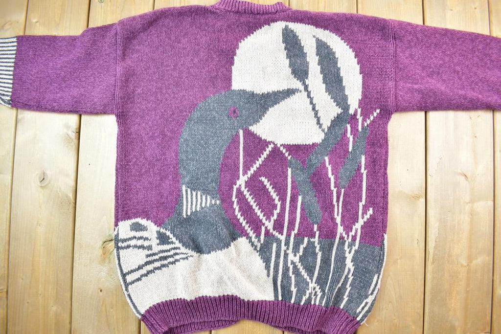 Vintage 1990s Loon Moon Logo Knit Full Button Down Sweater