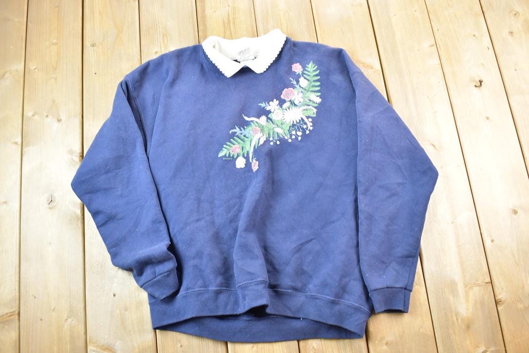 Vintage 1990s Nutmeg Floral Design Cute Collared Crewneck Sweater