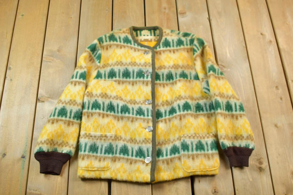 Vintage 1960s Patterned Mohair Cardigan Sweater
