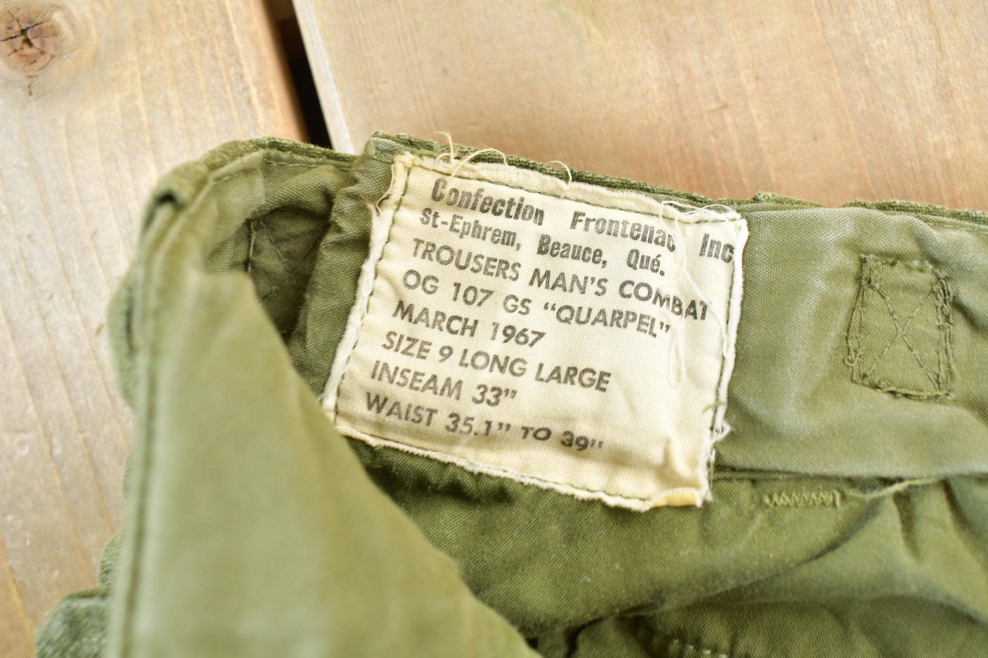 Vintage 1967 OG 107 GS Quarpel Combat Pants Size 35.1 x 39