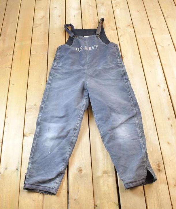 Vintage 1940s USN Deck Bib Overalls WWII Blue