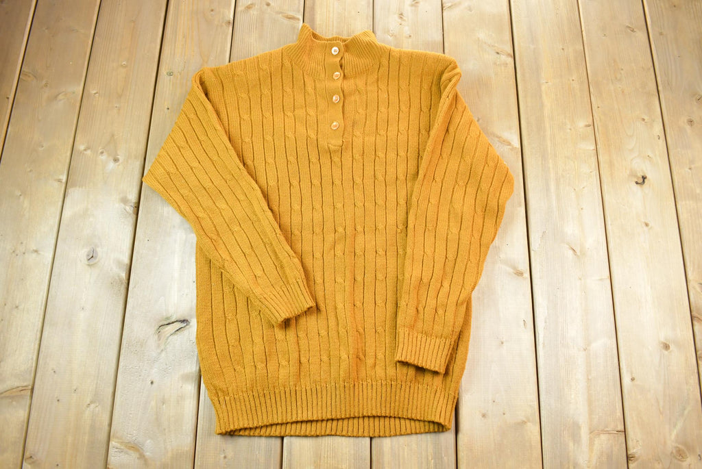 Vintage 1970s A+M Collection 3D Coloured Quarter Button Cable Knit Turtleneck Sweater