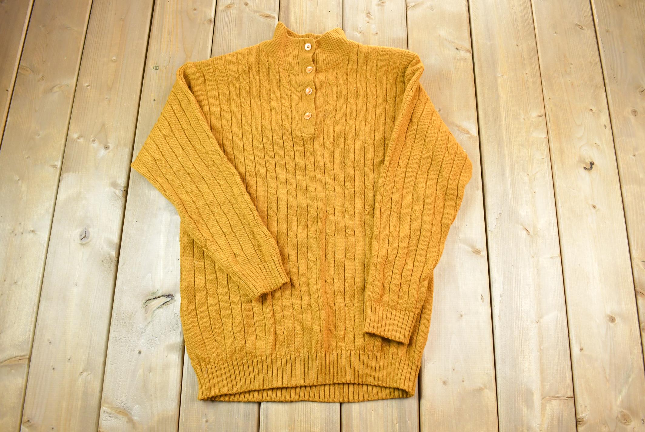 Vintage 1970s A+M Collection 3D Coloured Quarter Button Cable Knit Turtleneck Sweater
