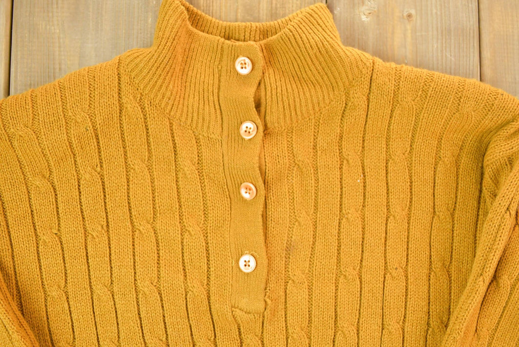 Vintage 1970s A+M Collection 3D Coloured Quarter Button Cable Knit Turtleneck Sweater