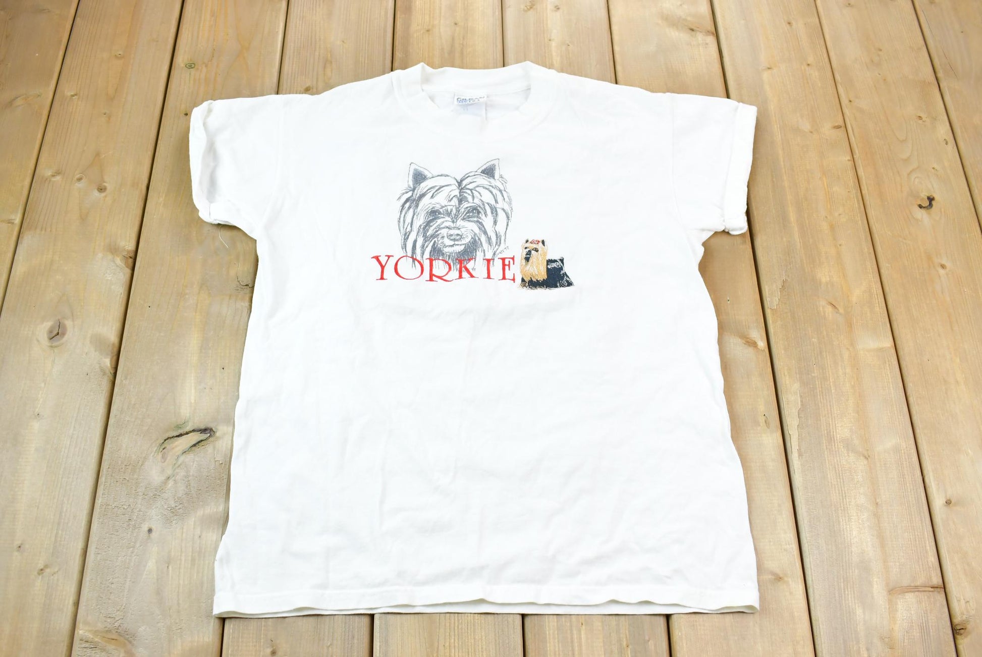 Vintage Y2K Yorkie Embroidered Graphic T-Shirt