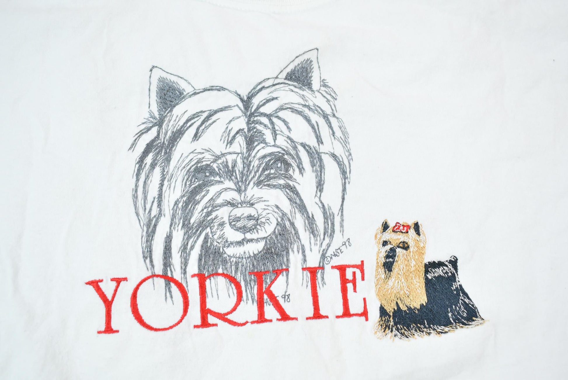 Vintage Y2K Yorkie Embroidered Graphic T-Shirt
