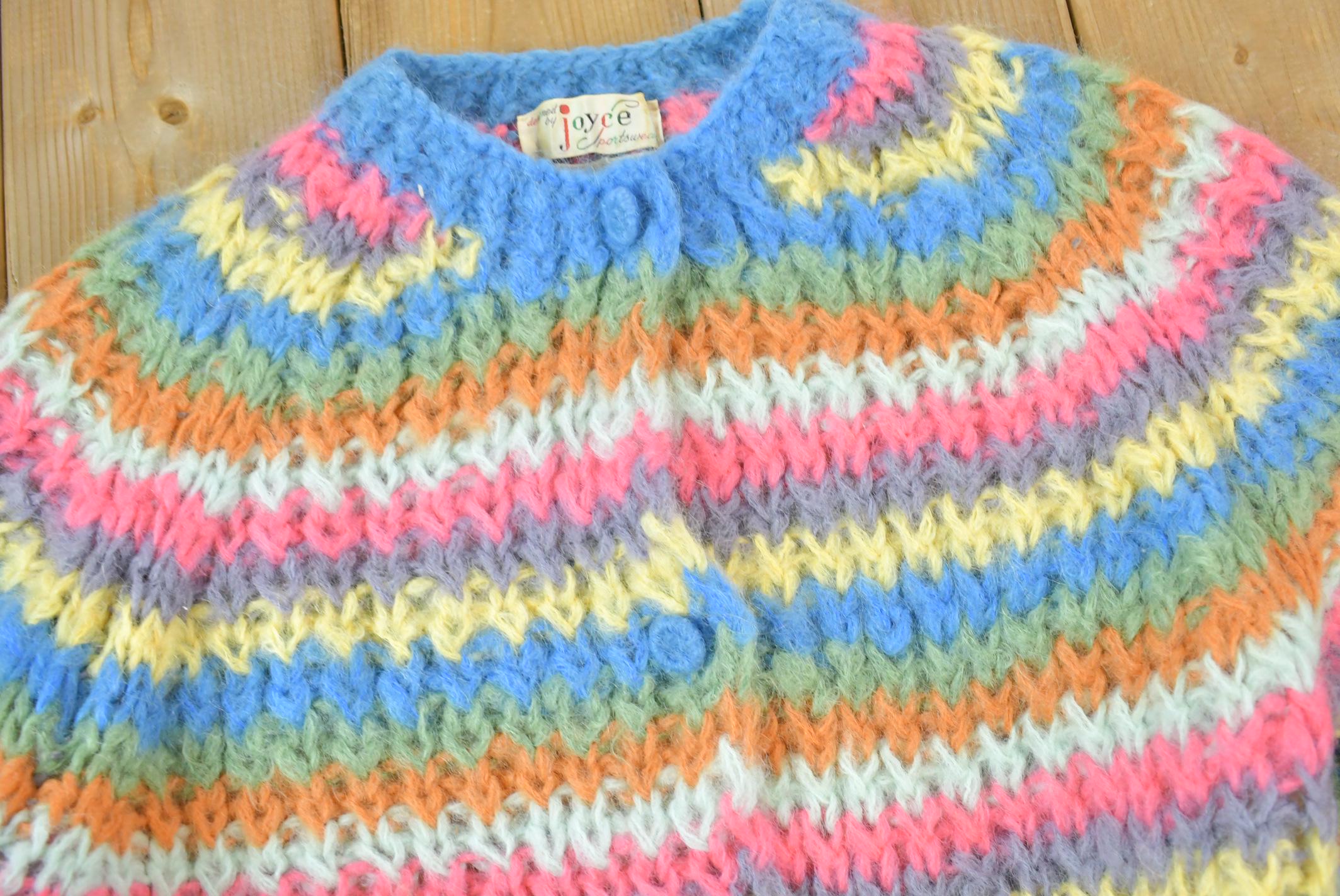 Vintage 1960s Joyce Sportswear Mohair Knit Striped Cardigan Sweater