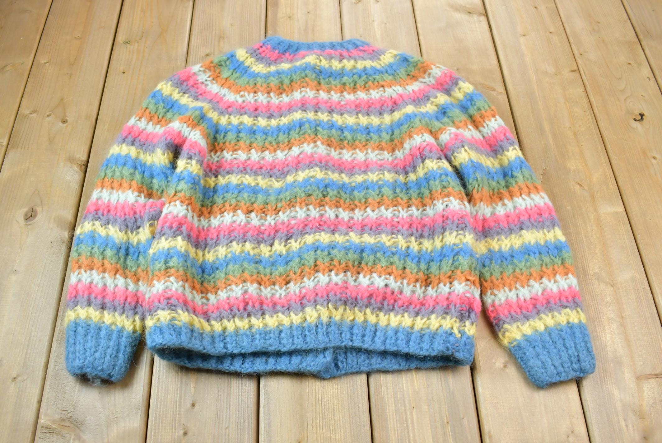 Vintage 1960s Joyce Sportswear Mohair Knit Striped Cardigan Sweater