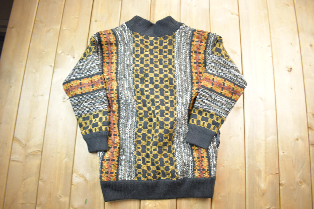 Vintage 1990s Knit Cardigan Sweater Jacket Abstract Pattern