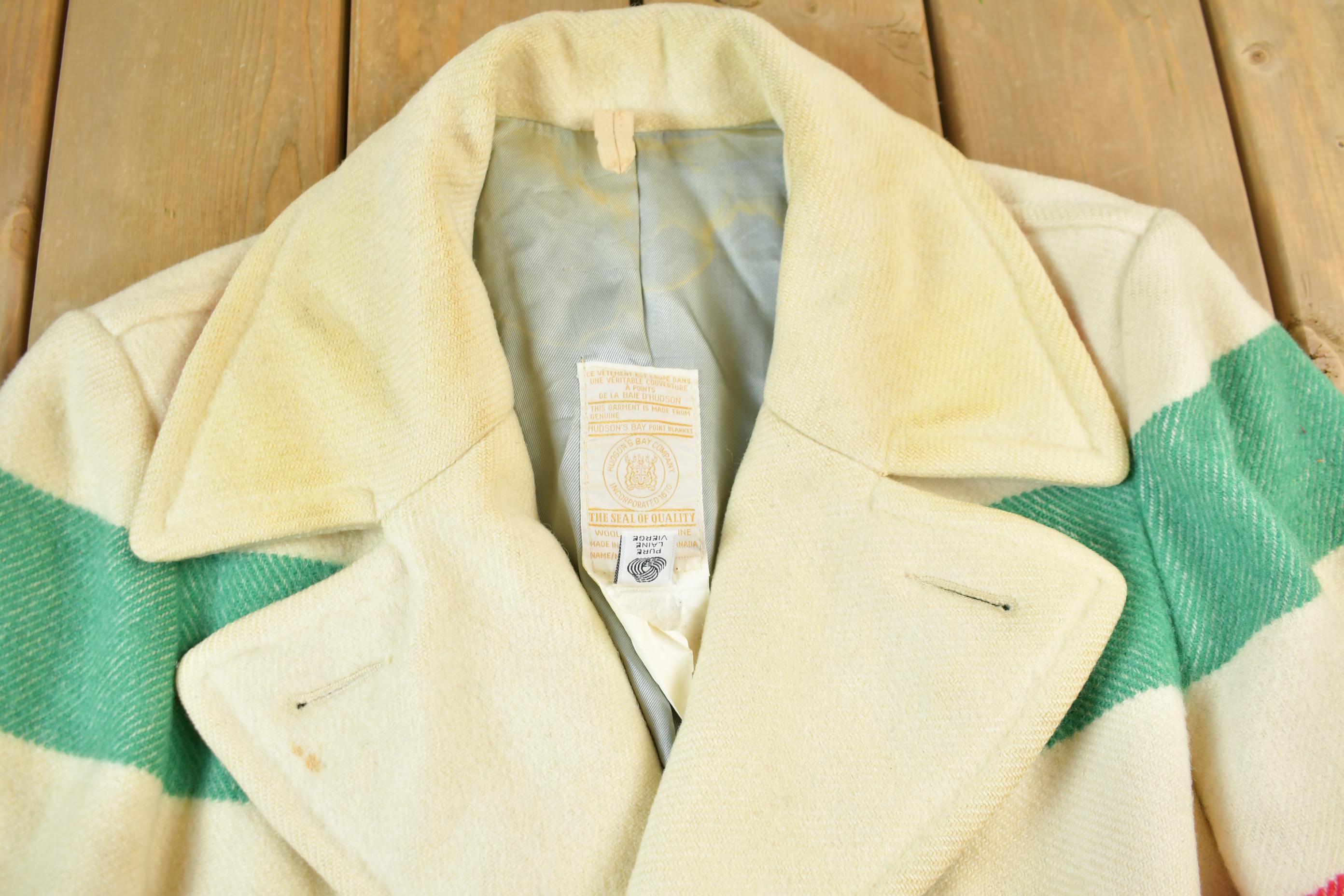 Vintage 1970s Hudson's Bay Point Blanket Striped 100% Wool Jacket