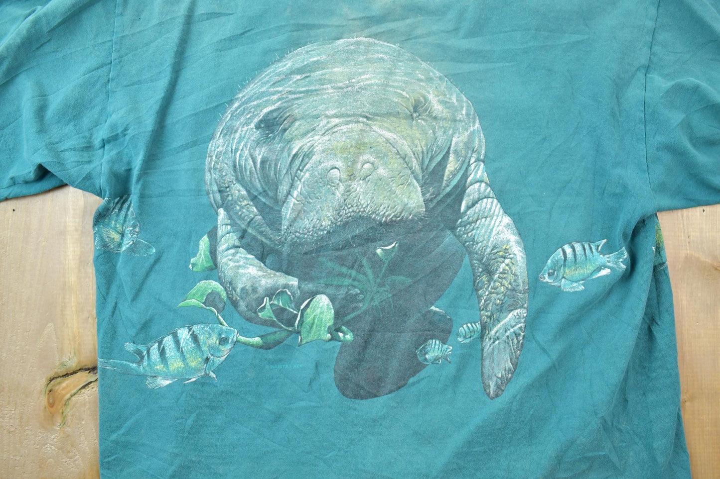 Vintage 1990s Swimming Manatee Habitat Theme Graphic T-Shirt