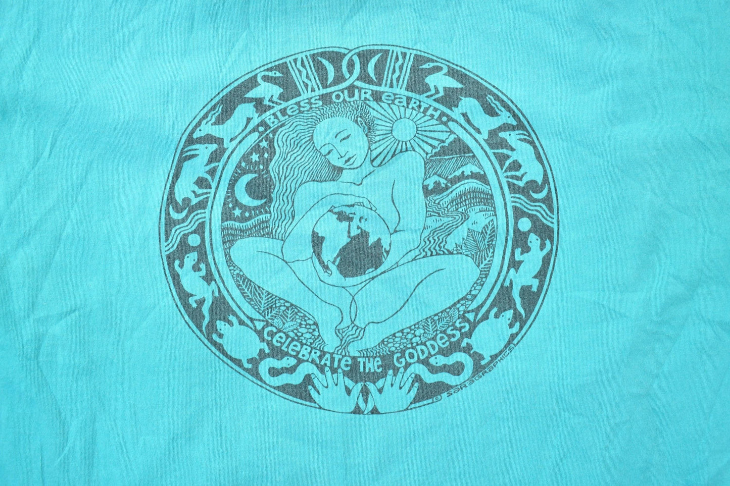 Vintage 1990s Bless Our Earth Goddess Graphic Mayan T-Shirt