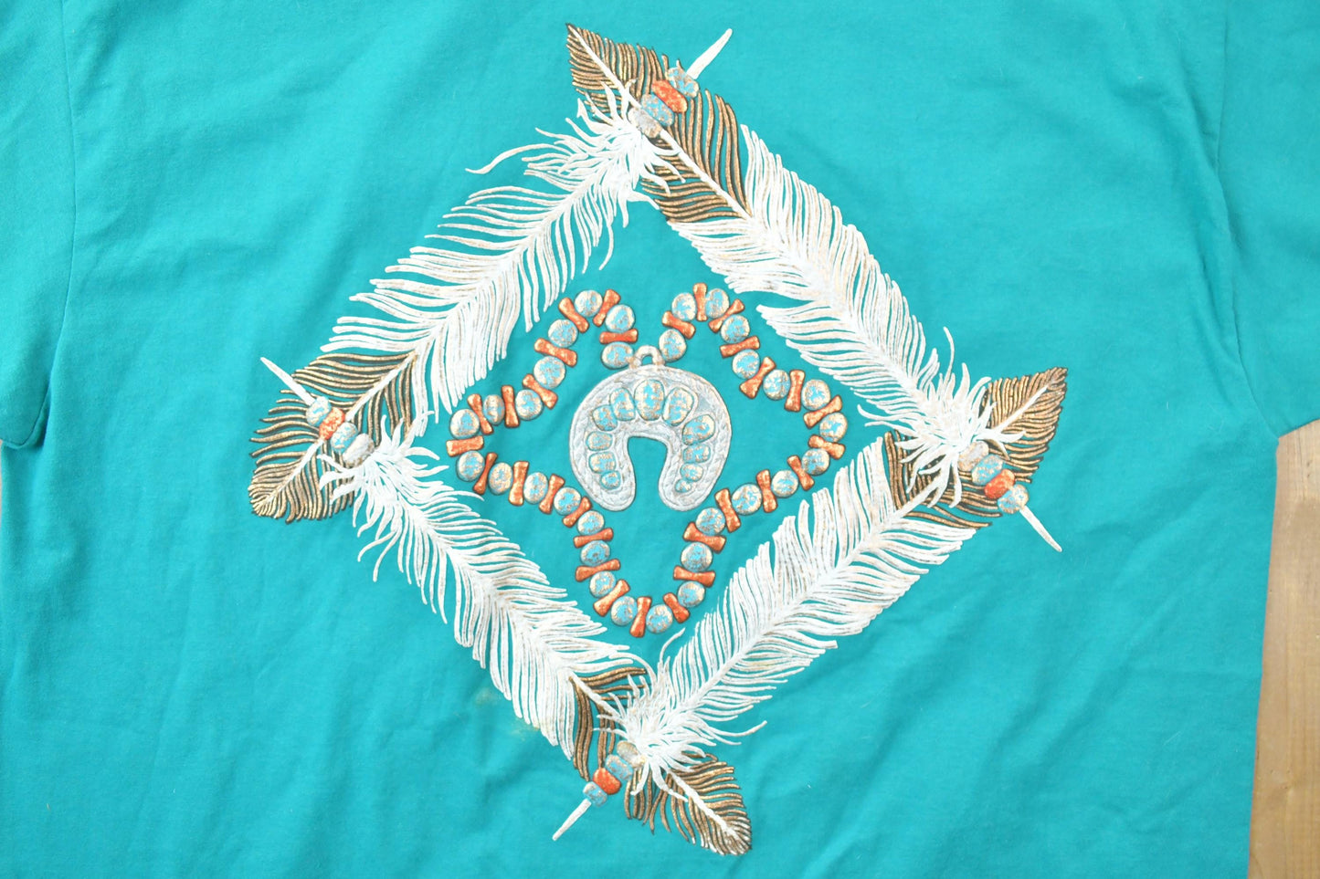 Vintage 1990s Fancy Stonework Feather Graphic T-Shirt