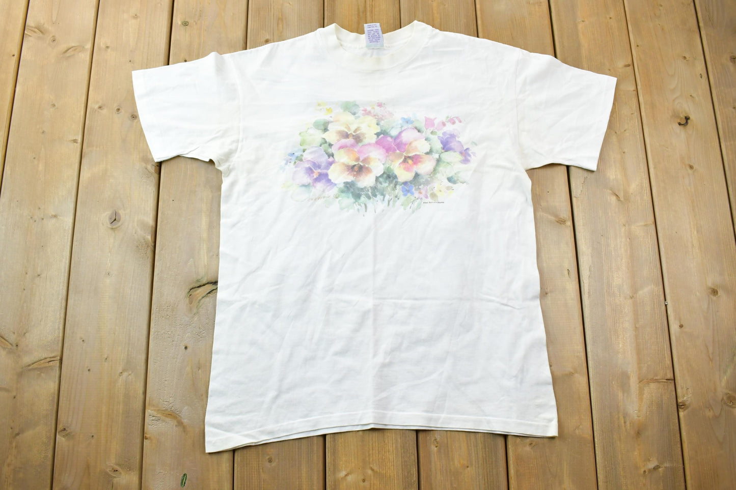 Vintage 1996 Soft As A Grape Floral Design Graphic T-Shirt