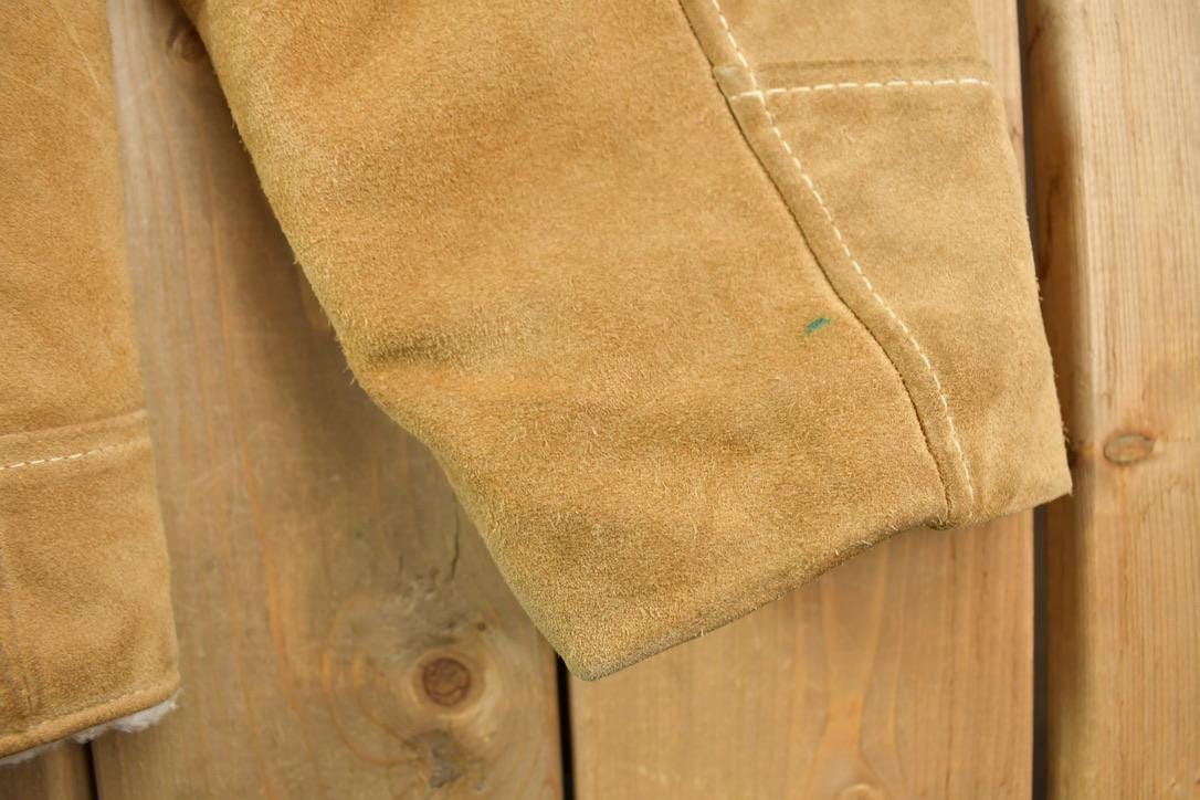 Vintage 1970s Genuine Leather Faux Fur Lined Beige Coat