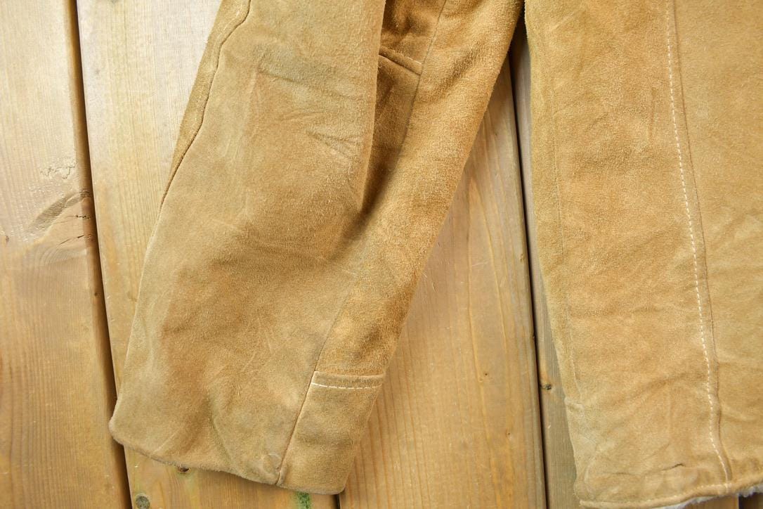 Vintage 1970s Genuine Leather Faux Fur Lined Beige Coat