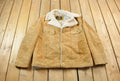 Vintage 1970s Genuine Leather Faux Fur Lined Beige Coat