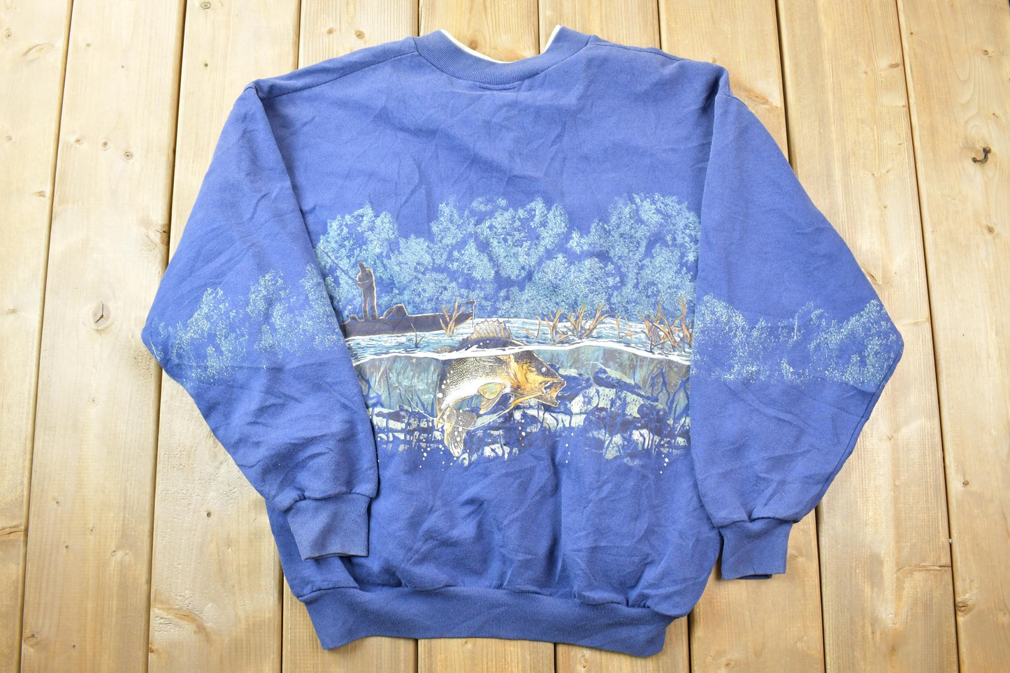 Vintage 1990s Art Unlimited Super All Over Print Fishing Crewneck Sweater