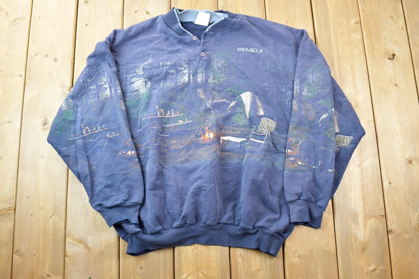 Vintage 1990s Bemidji Art Unlimited All Over Print Bear Campground Crewneck