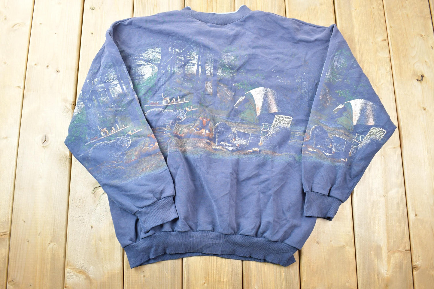 Vintage 1990s Bemidji Art Unlimited All Over Print Bear Campground Crewneck