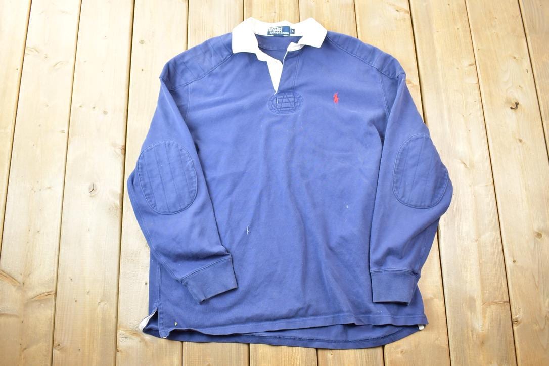 Vintage 1990s Polo By Ralph Lauren Quarter Button Collared Rugby Style Sweatshirt