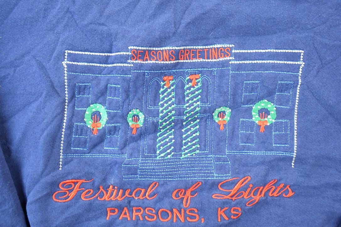 Vintage 1990s Festival Of Lights Seasons Parsons KS Greetings Crewneck Sweatshirt