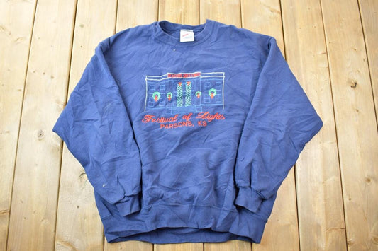 Vintage 1990s Festival Of Lights Seasons Parsons KS Greetings Crewneck Sweatshirt