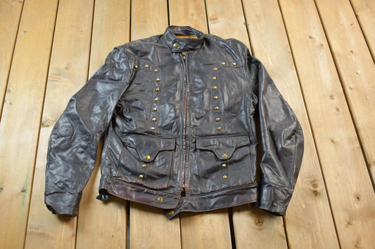 Vintage 1960s Leather Motorcycle Studded Leather Jacket