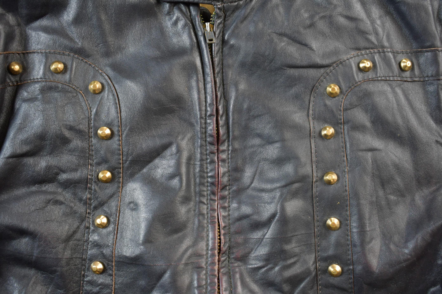 Vintage 1960s Leather Motorcycle Studded Leather Jacket