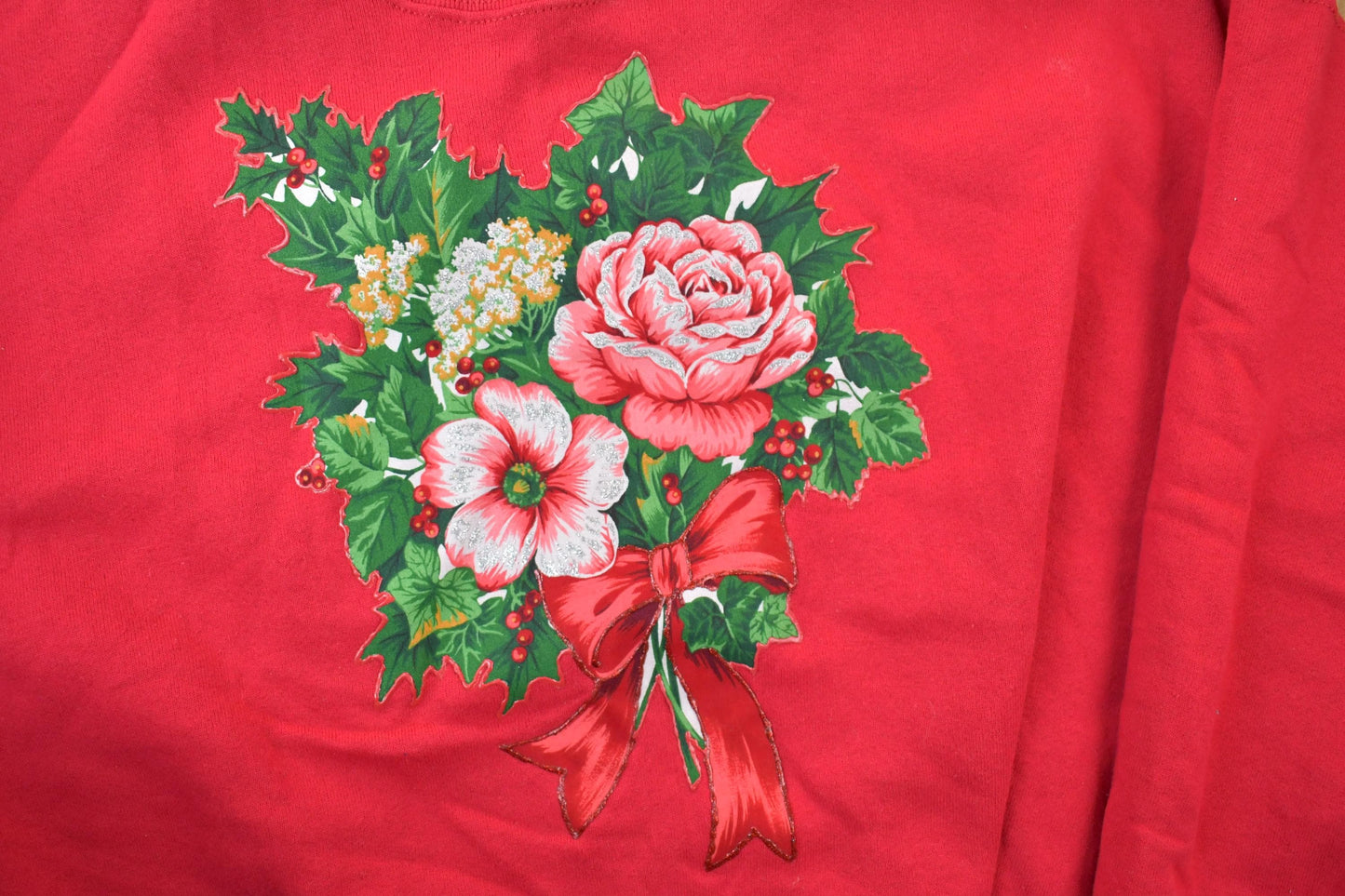 Vintage 1990s Hand Painted Cute Floral Design Crewneck Sweater