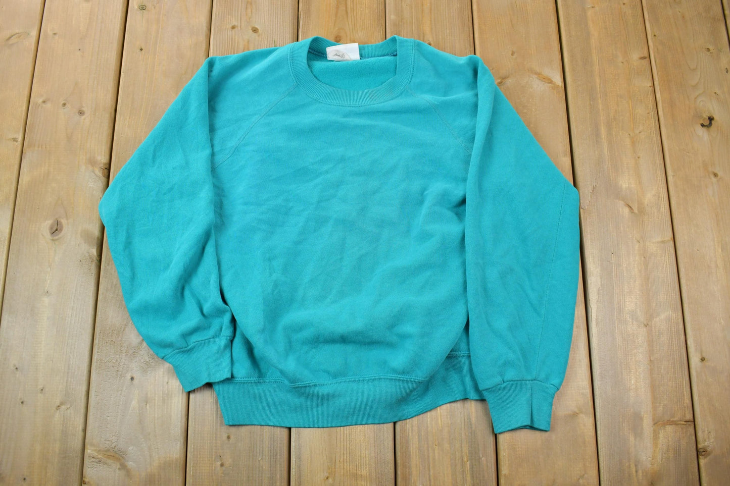 Vintage 1990s Basset Walker Blank Teal Crewneck Sweatshirt