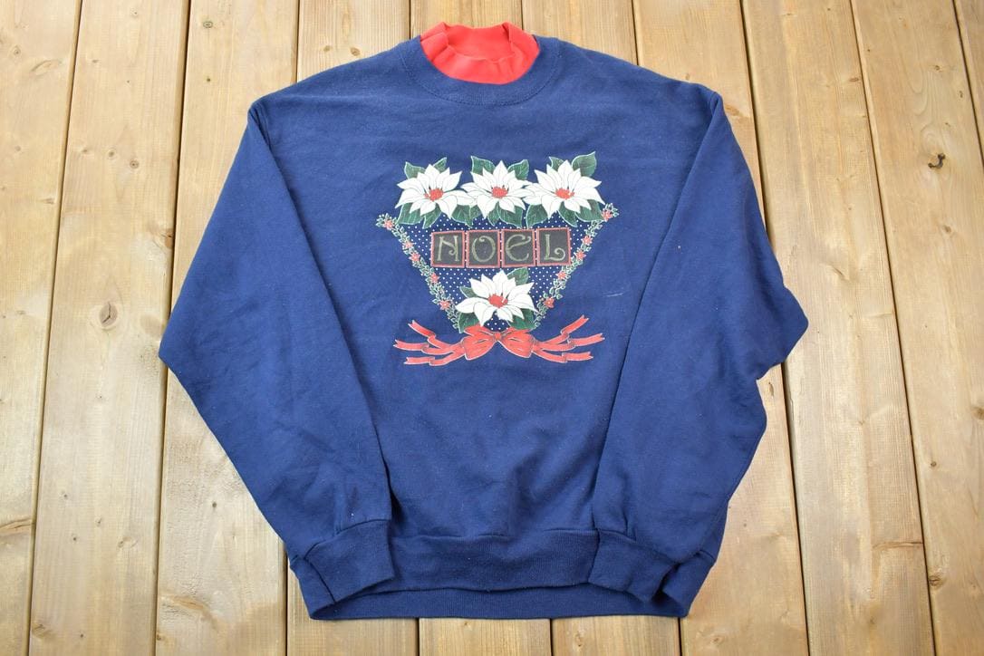 Vintage 1990s Noel Cute Double Collar Floral Christmas Crewneck Sweater