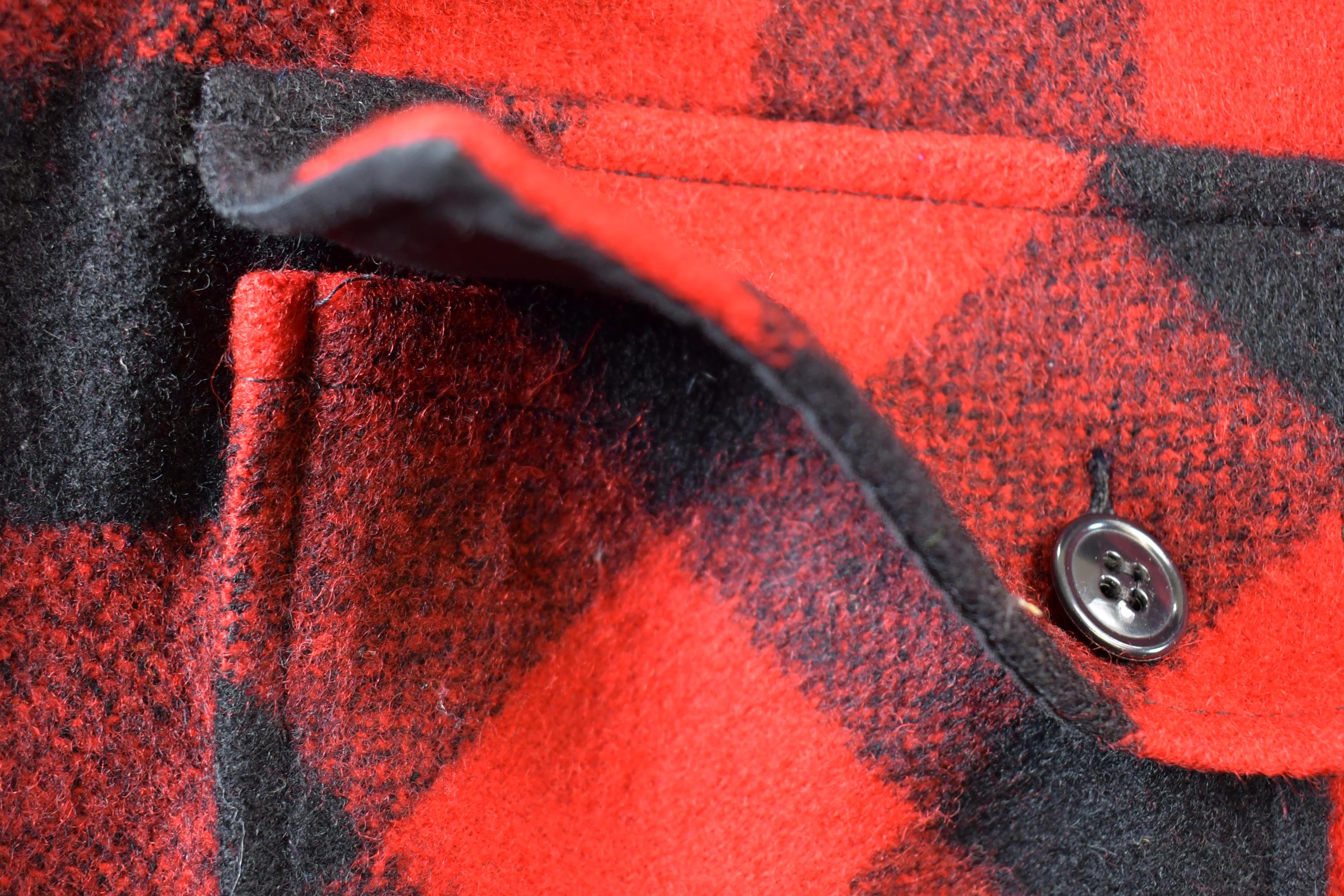 Vintage 1960s Red Buffalo Plaid Heavy Weight Wool Button Up