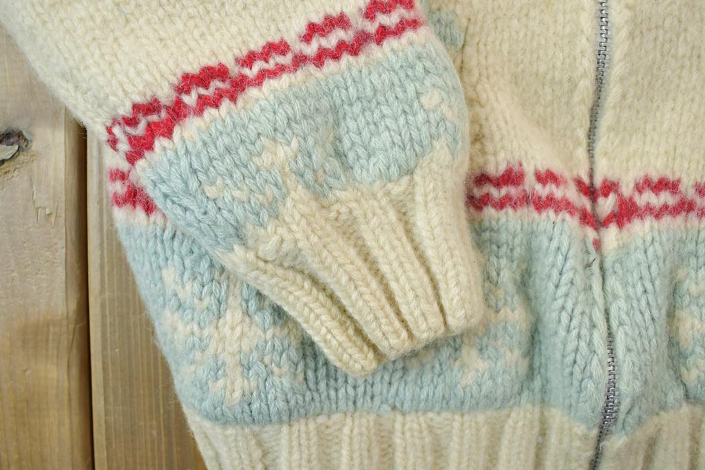 Vintage 1970s Golden Keel 100% Wool Full Zip Knit Christmas Sweater