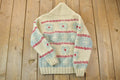 Vintage 1970s Golden Keel 100% Wool Full Zip Knit Christmas Sweater