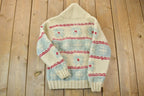 Vintage 1970s Golden Keel 100% Wool Full Zip Knit Christmas Sweater
