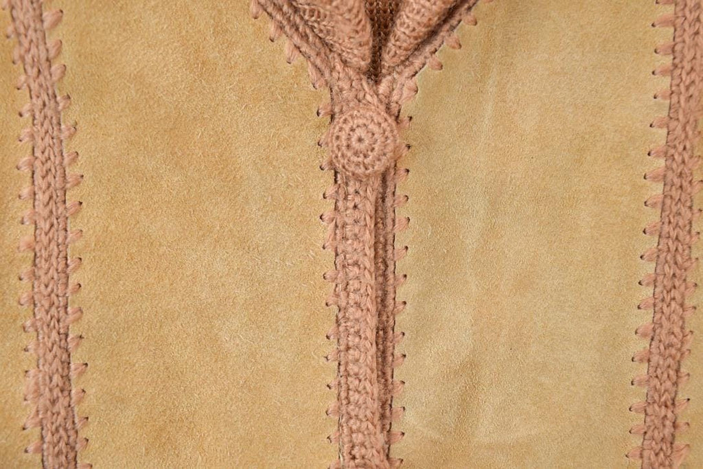 Vintage 1970s Crazy Suede Patchwork Knit Button Up Sweater