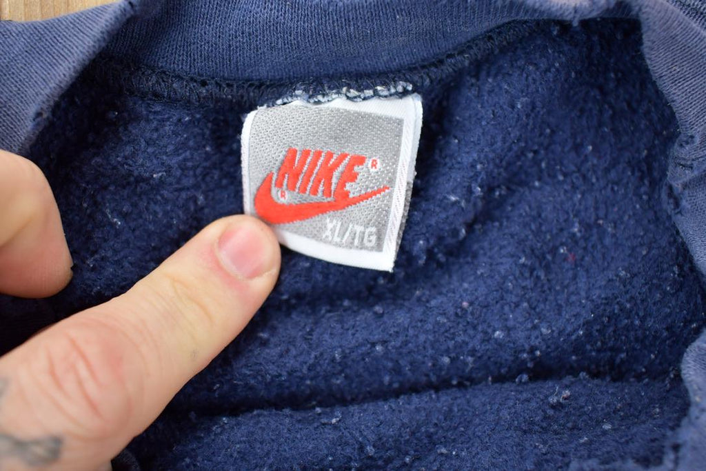 Vintage 1990s Nike Grey Tag Navy Swoosh Crewneck Sweatshirt