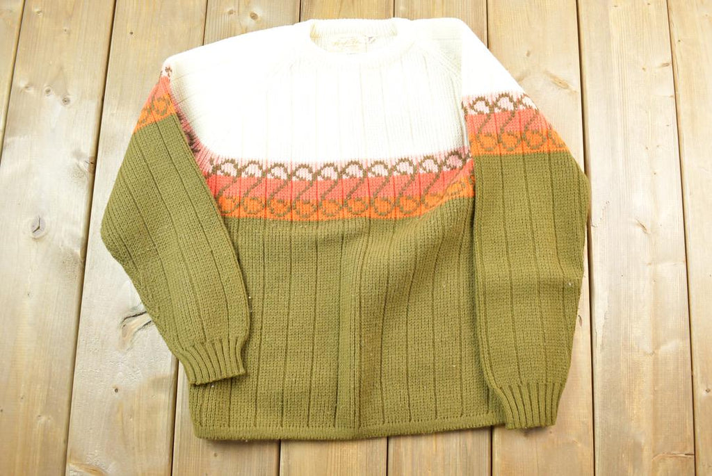 Vintage 1970s Acrylic Fibre 100% Virgin Wool Knit Crewneck Sweater