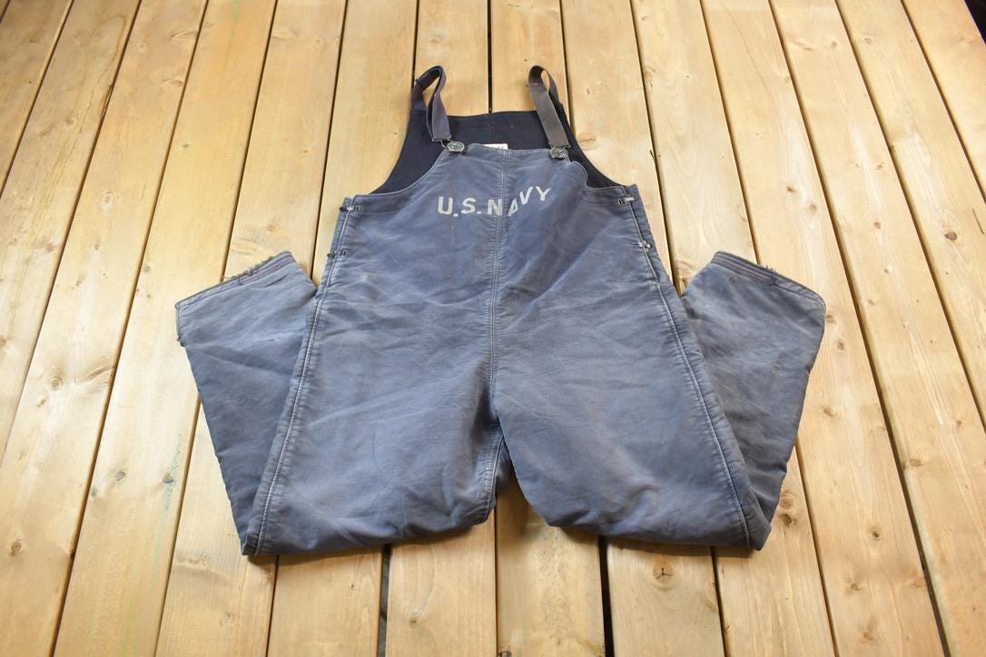 Vintage 1940s USN Deck Bib Overalls WWII Blue