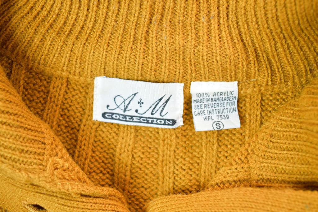 Vintage 1970s A+M Collection 3D Coloured Quarter Button Cable Knit Turtleneck Sweater
