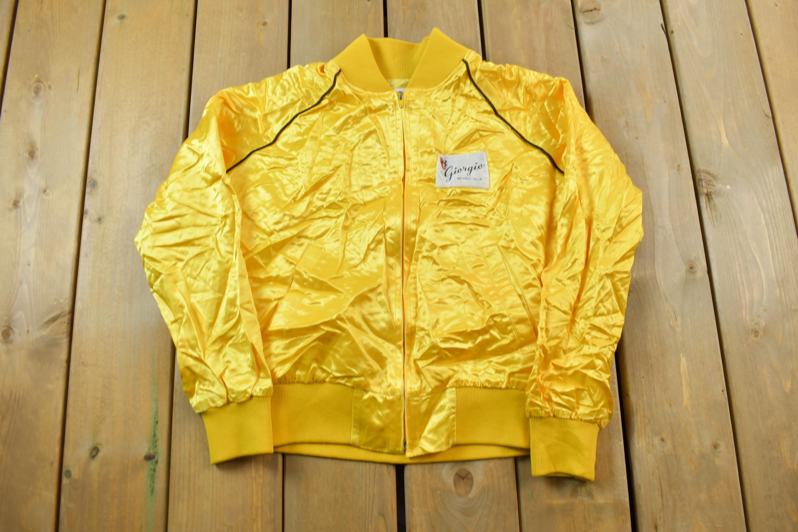 Vintage 1970s Giorgio Beverly Hills Snap Button Yellow Satin Jacket