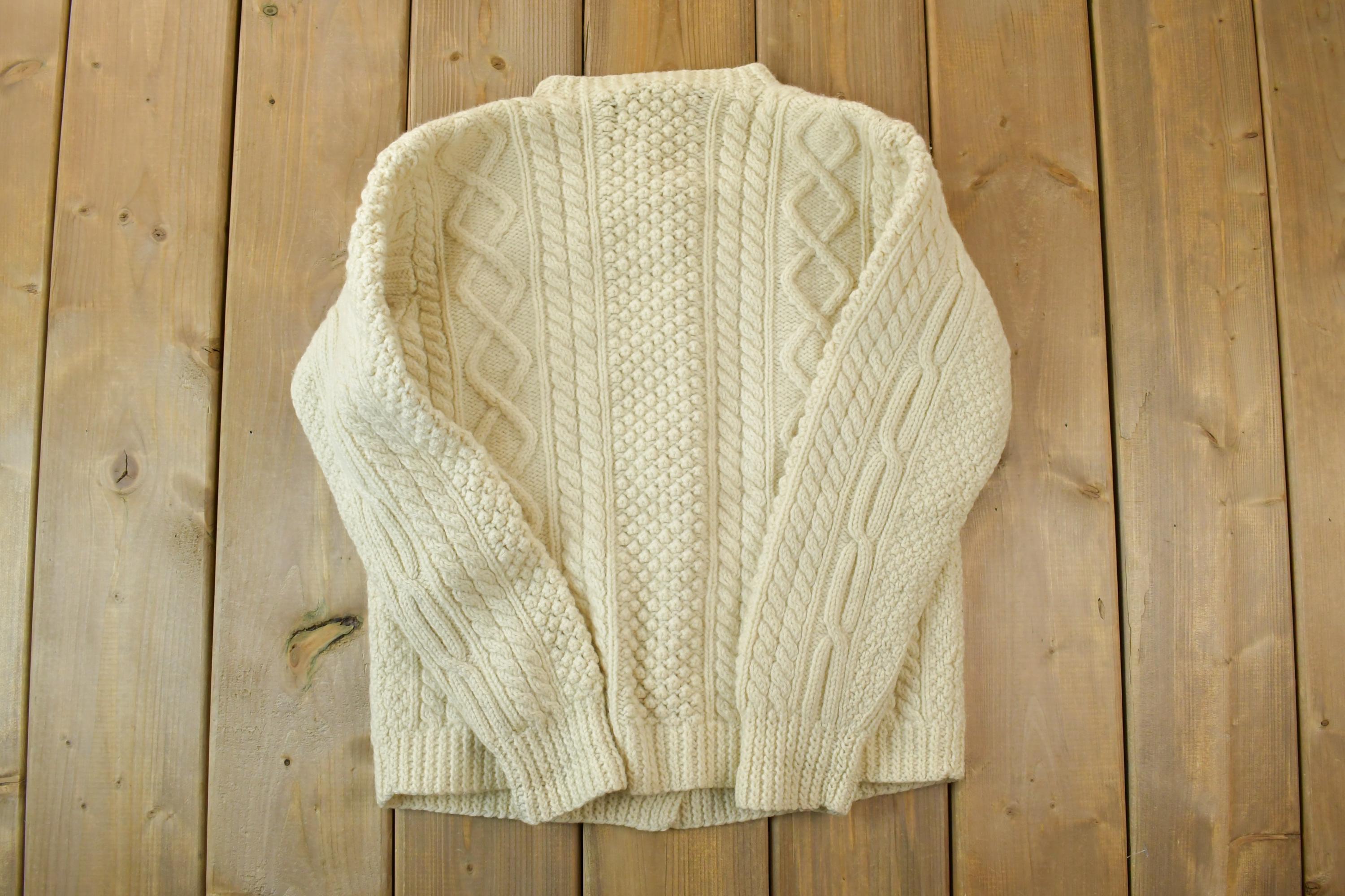 Vintage 1970s Kennedy Of Ardara Hand Knit Irish Wool 3D Colored Cable Knit Crewneck Sweater