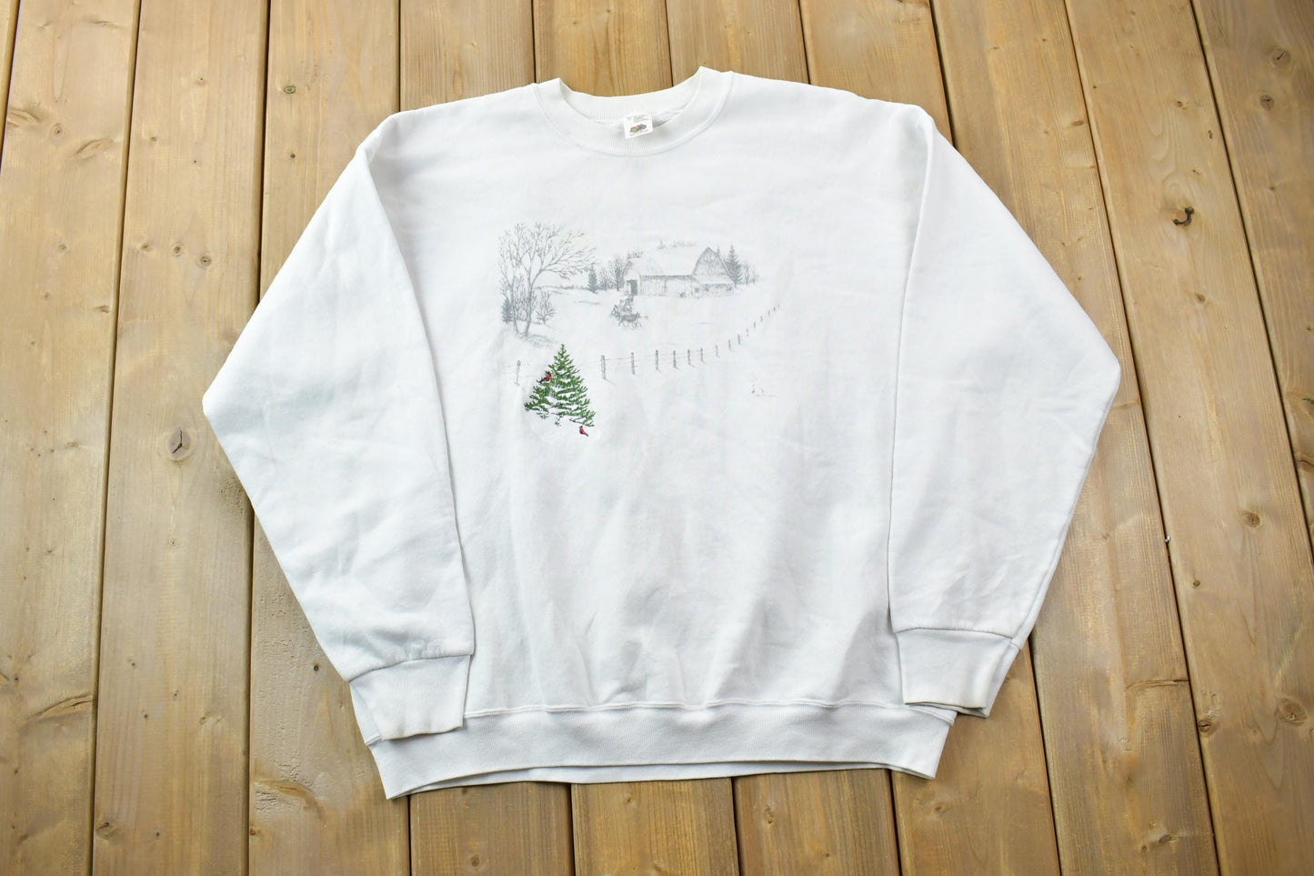 Vintage 1990s Christmas Tree Theme Graphic Crewneck Sweater