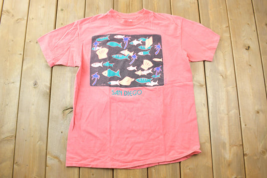 Vintage 1990s San Diego Multi Fish Cartoon Souvenir T-Shirt