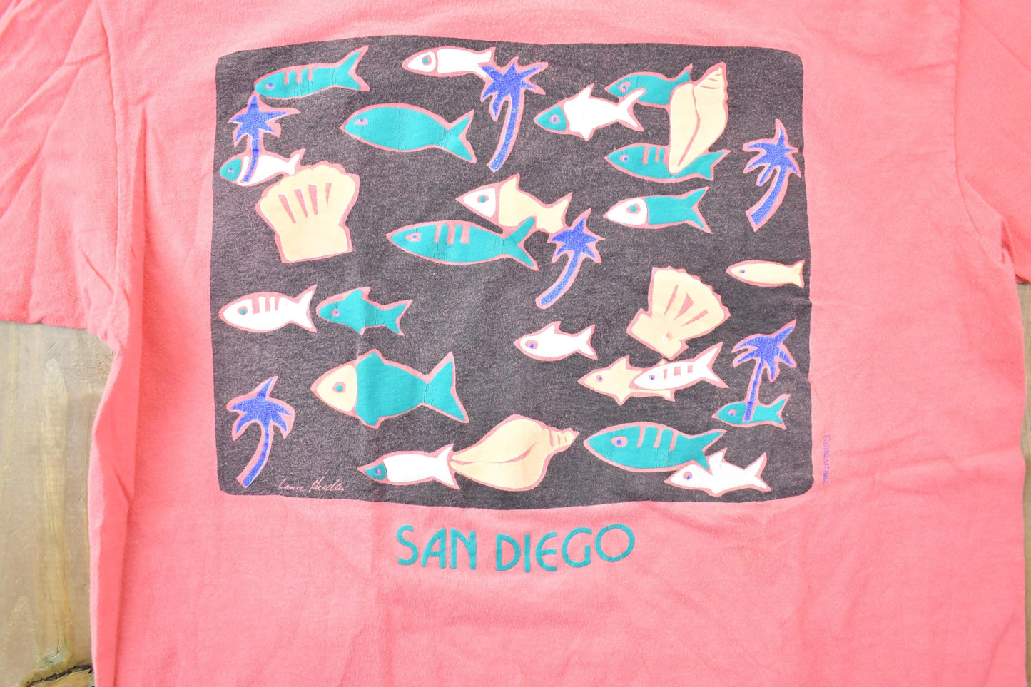 Vintage 1990s San Diego Multi Fish Cartoon Souvenir T-Shirt